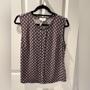 Laundry By Shelli Segal Black and White Patterned Sleeveless Blouse